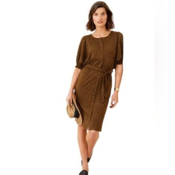 Garnet Hill Womens Leopard Print tencel & Spandex Dress With Belt & Button -Sz M - Picture 8 of 8